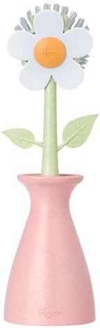 Vigar Florganic Daisy-Shaped Dish Brush with Vase Dish Brush Holder