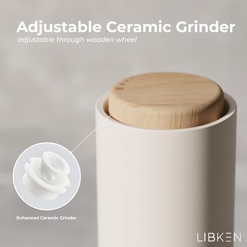 LIBKEN Salt and Pepper Grinder SetAdjustable Ceramic Kilner Premium Spice Dispenser WhiteGrey