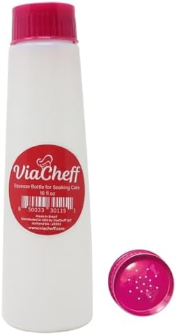 ViaCheff Plastic Bottle for Soaking Cake Pink Neon Lid 16 fl oz