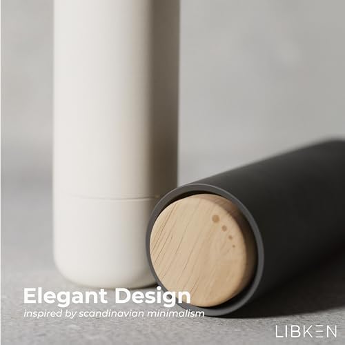 LIBKEN Salt and Pepper Grinder SetAdjustable Ceramic Kilner Premium Spice Dispenser WhiteGrey