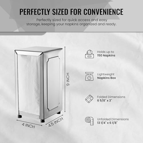 OCS Parts Stainless Steel Napkin Dispenser - Spring-Loaded Dual-Surface Holds 150 Napkins