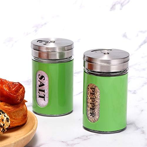 STJKBDFC Salt Pepper Shakers Stainless Steel Glass Set Green