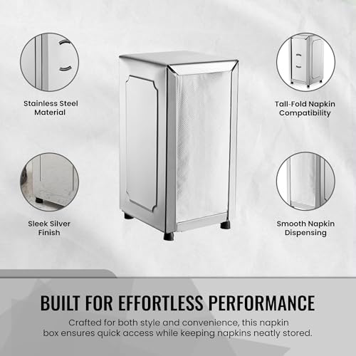 OCS Parts Stainless Steel Napkin Dispenser - Spring-Loaded Dual-Surface Holds 150 Napkins