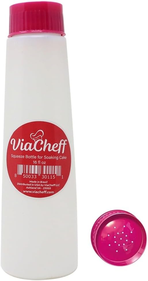 ViaCheff Plastic Bottle for Soaking Cake Pink Neon Lid 16 fl oz
