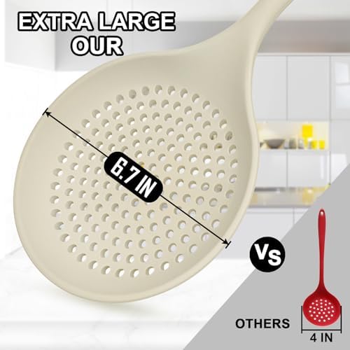 Large Skimmer Silicone Strainer Spoon Heat Resistant 145 Inch Kitchen Utensil