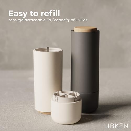 LIBKEN Salt and Pepper Grinder SetAdjustable Ceramic Kilner Premium Spice Dispenser WhiteGrey