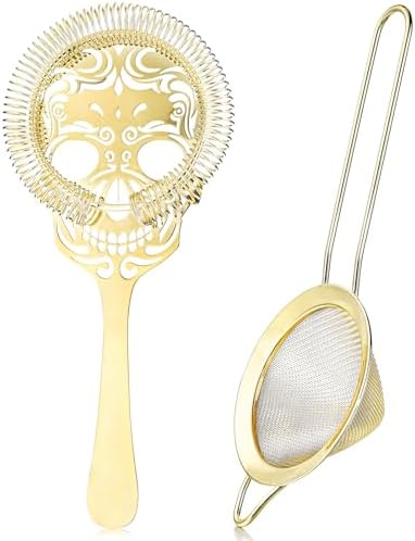 Gold Cocktail Strainer Set with Hawthorne and Fine Mesh Strainers