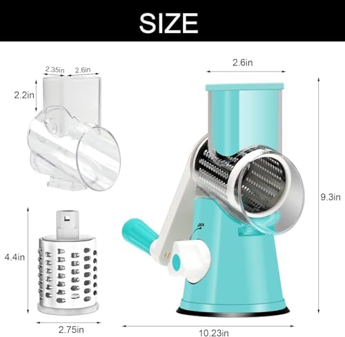 Cambom Rotary Cheese Grater with Three Blades and Suction Base