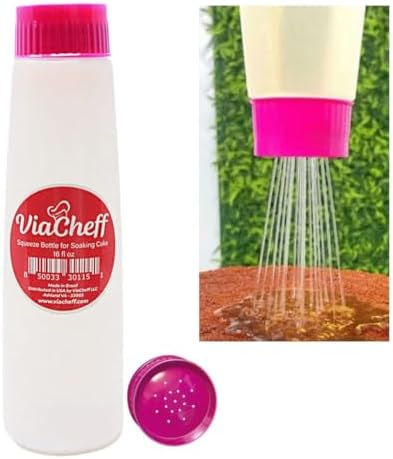 ViaCheff Plastic Bottle for Soaking Cake Pink Neon Lid 16 fl oz