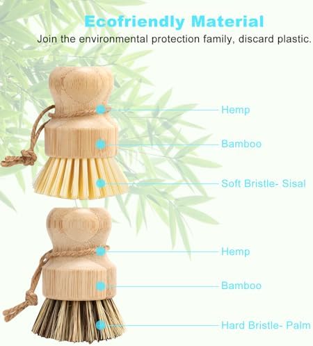 Natural Bamboo Dish Brush Set 2-Pack