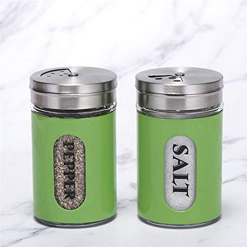 STJKBDFC Salt Pepper Shakers Stainless Steel Glass Set Green
