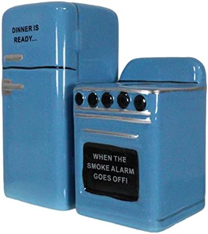 Ebros Retro Blue Fridge and Stove Salt and Pepper Shakers Set
