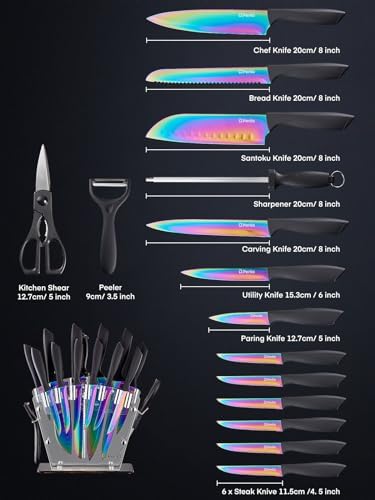 DPerlla Rainbow Titanium Knife Set Premium Sharp Ergonomic Stylish Kitchen Tools