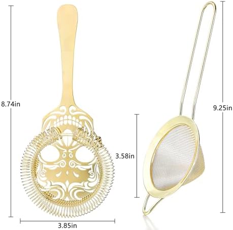 Gold Cocktail Strainer Set with Hawthorne and Fine Mesh Strainers