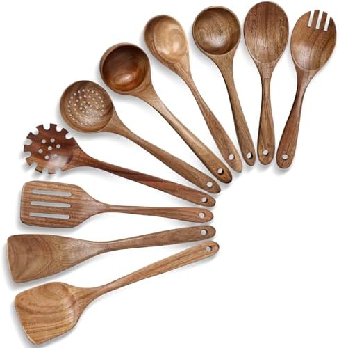 Elegant 10-Piece Acacia Wooden Cooking Utensils Tool Set