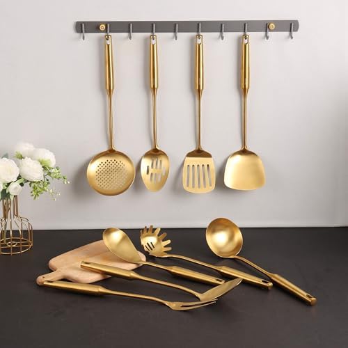 Gold Kitchen Utensils Set of 9 - 15 Inch All Metal Tools