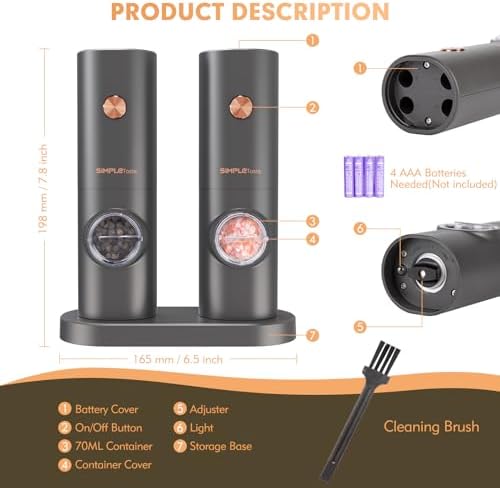 SIMPLETASTE Electric Salt and Pepper Grinder Set