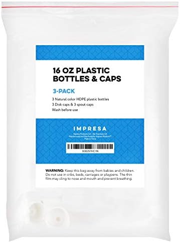Pack of 3 Reusable 16oz BPA-Free Plastic Bonds with 6 Caps