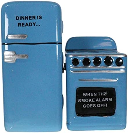 Ebros Retro Blue Fridge and Stove Salt and Pepper Shakers Set