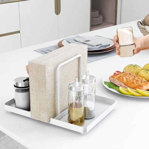 AudmoreSturdy Metal Napkin Holder with Salt Pepper Shakers White Design