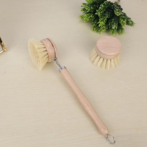 Bamboo Dish Brush With Handle and 4 Replacement Heads