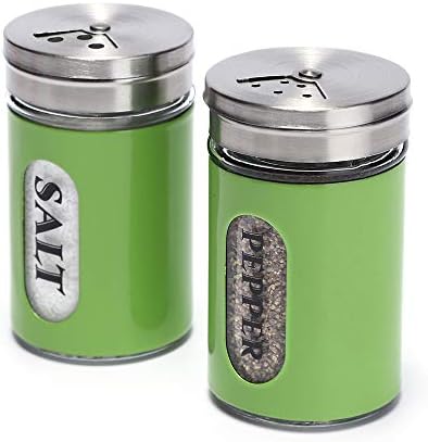 STJKBDFC Salt Pepper Shakers Stainless Steel Glass Set Green