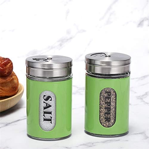 STJKBDFC Salt Pepper Shakers Stainless Steel Glass Set Green