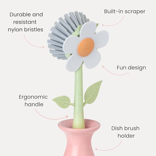 Vigar Florganic Daisy-Shaped Dish Brush with Vase Dish Brush Holder