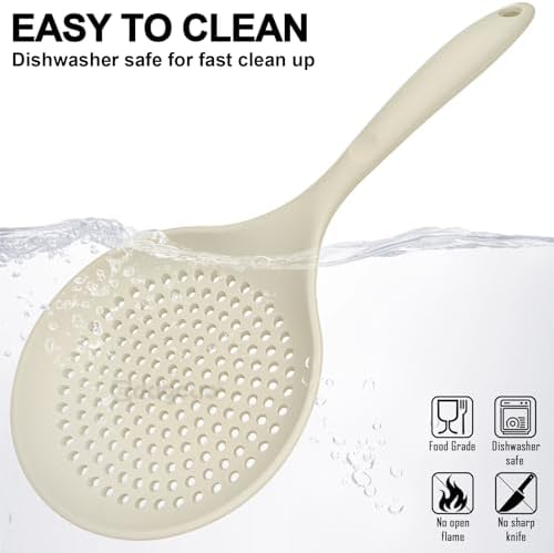 Large Skimmer Silicone Strainer Spoon Heat Resistant 145 Inch Kitchen Utensil