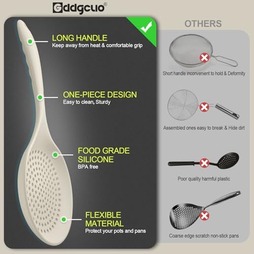 Large Skimmer Silicone Strainer Spoon Heat Resistant 145 Inch Kitchen Utensil