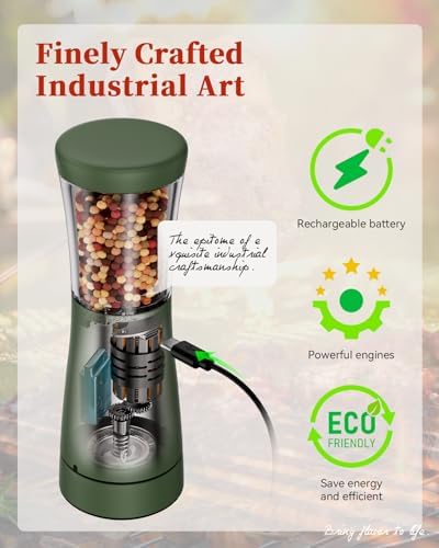 TOMEEM Electric Salt and Pepper Grinder Set - Compact Rechargeable and Ergonomic