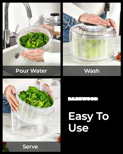Basswood Pump Salad Spinner with Bowl and Colander - 47 Qt