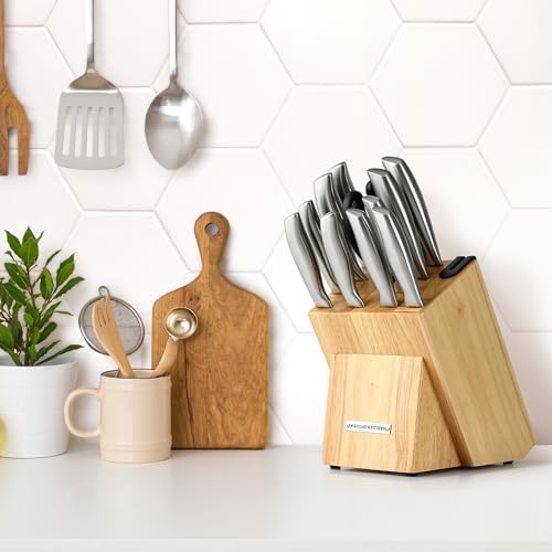 Zulay Kitchen 12-Piece Stainless Steel Knife Set with Block and Sharpener