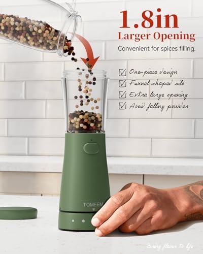 TOMEEM Electric Salt and Pepper Grinder Set - Compact Rechargeable and Ergonomic