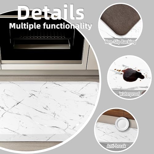 Sturdy Silver Anti-Fatigue Kitchen Mat 173x28 Inch Non-Slip Waterproof Luxurious Surface