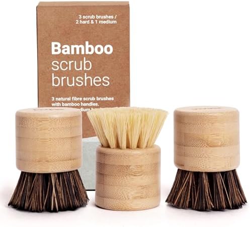 Vove Premium Bamboo Scrub Brush Set - 3-Pack for Kitchen Cleaning