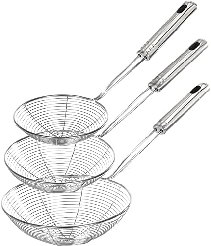 Sturdy Stainless Steel Spider Strainer Set - Easy Cooking Frying Tool