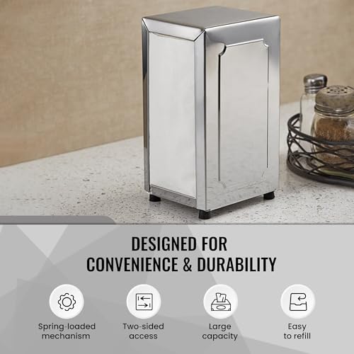 OCS Parts Stainless Steel Napkin Dispenser - Spring-Loaded Dual-Surface Holds 150 Napkins