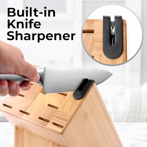Zulay Kitchen 12-Piece Stainless Steel Knife Set with Block and Sharpener