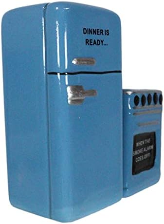 Ebros Retro Blue Fridge and Stove Salt and Pepper Shakers Set
