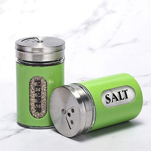 STJKBDFC Salt Pepper Shakers Stainless Steel Glass Set Green