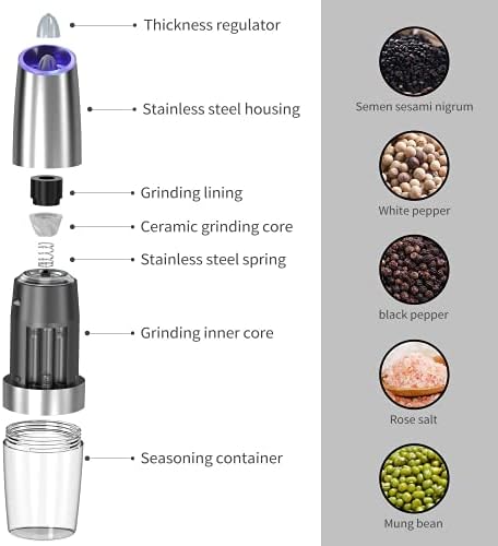 Electric Salt Pepper Grinder Set With Adjustable Grating LED Illumination