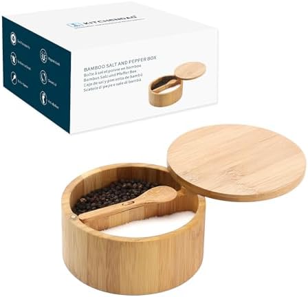 KITCHENDAO Bamboo Salt and Pepper Bowl Box
