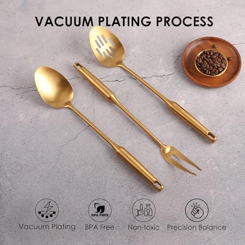 Gold Kitchen Utensils Set of 9 - 15 Inch All Metal Tools