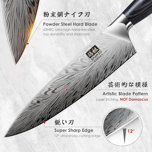 SHAN ZU 7 Piece Kitchen Knife Set with Magnetic Block