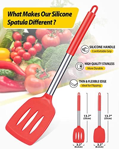 High Heat Silicone Turners Red Set of 2 BPA Free Perfect Kitchen Essential