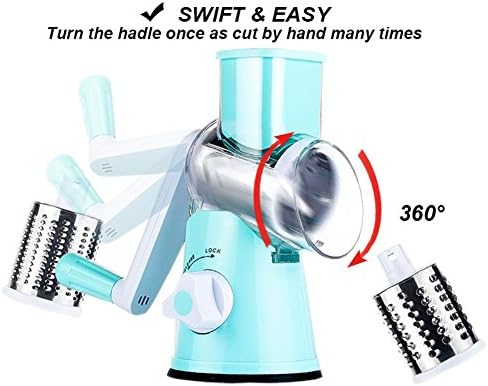 Cambom Rotary Cheese Grater with Three Blades and Suction Base