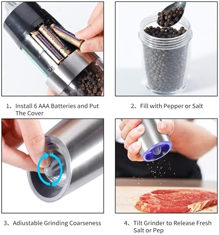 Electric Salt Pepper Grinder Set With Adjustable Grating LED Illumination
