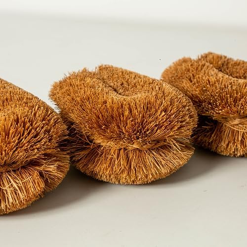 Eco-Friendly 3-Pack of 100 Natural Coconut Coir Kitchen Brushes