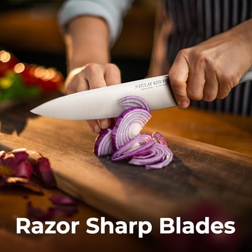 Zulay Kitchen 12-Piece Stainless Steel Knife Set with Block and Sharpener